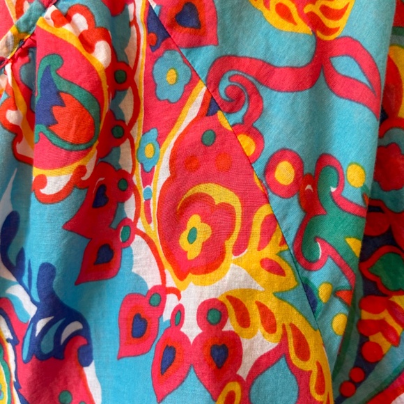 FIESTA COLORFUL SCOOP NECK TALBOTS BLOUSE COTTON FABRIC 3/4 SLEEVE - Picture 2 of 10